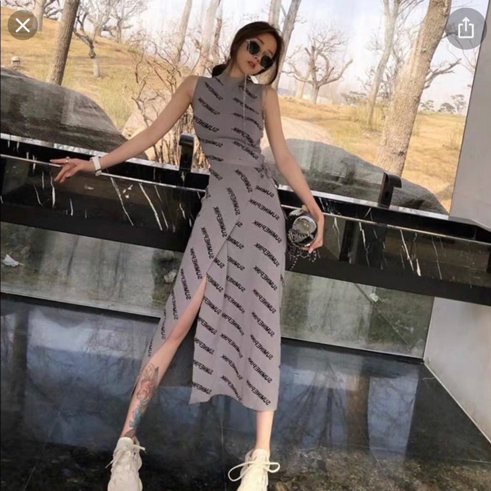 New with tickets Balenciago all over logo dress - grey with black logo